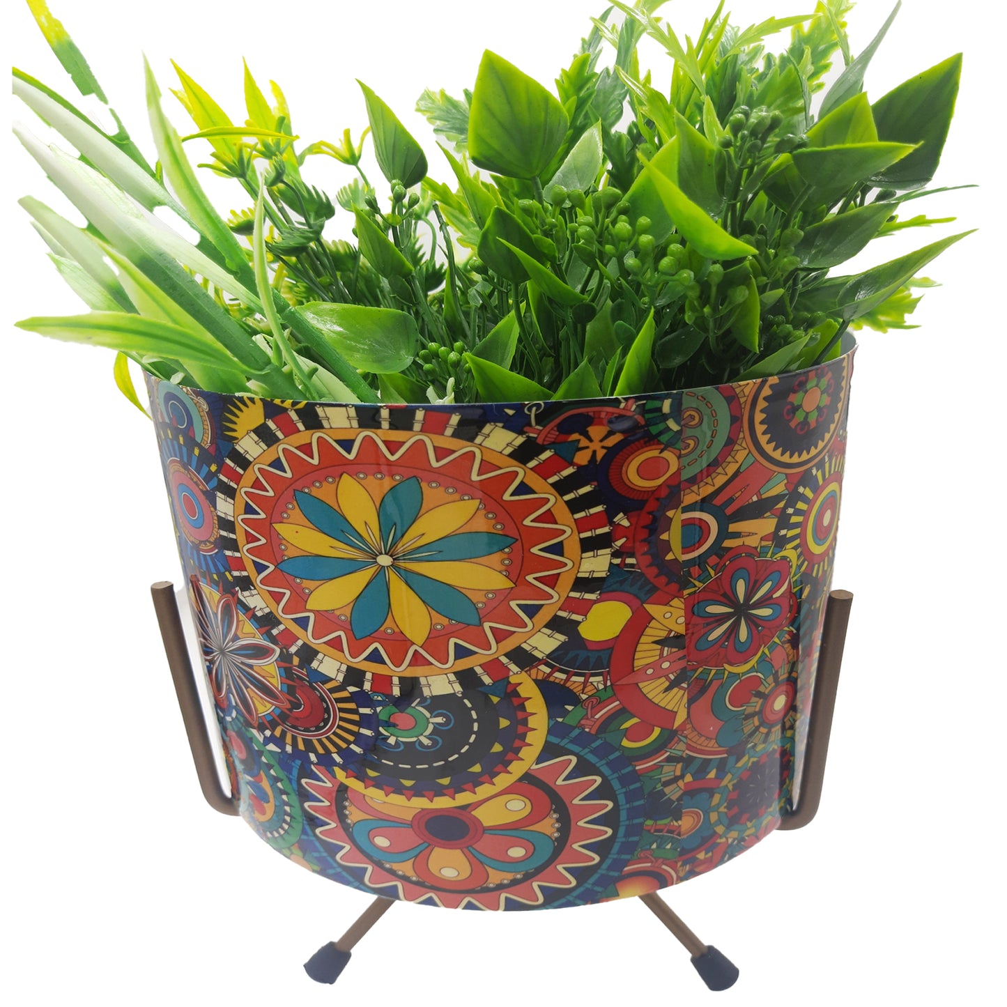 Metal Planter - Cylinderical-Rajasthani Print