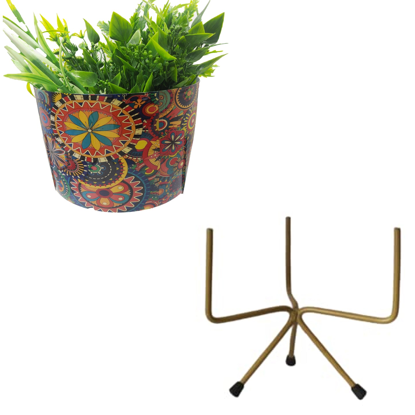 Metal Planter - Cylinderical-Rajasthani Print