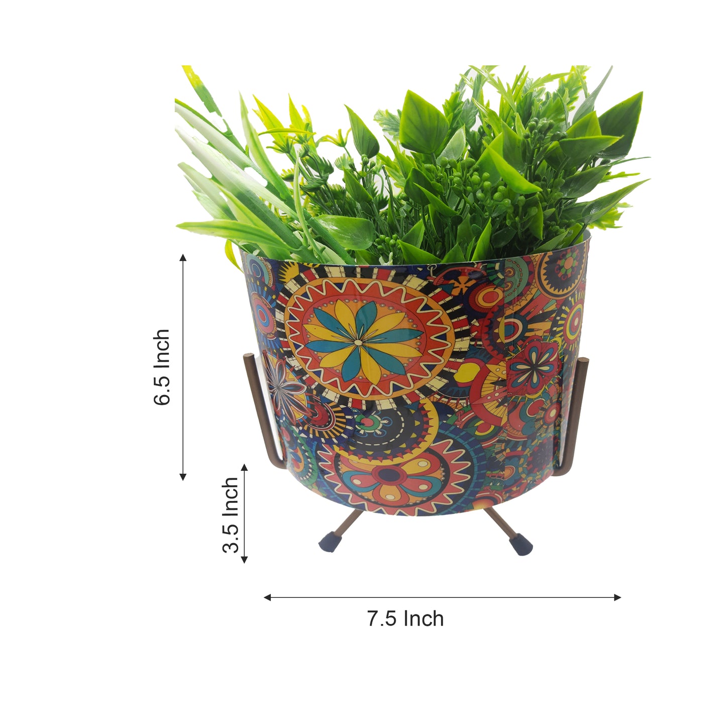 Metal Planter - Cylinderical-Rajasthani Print