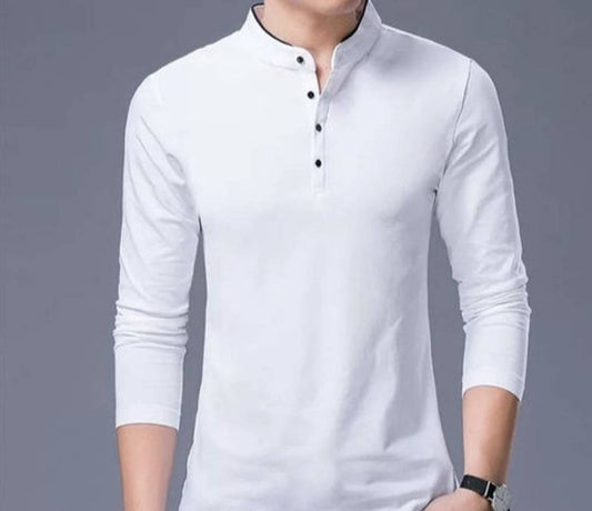 Men's White Cotton Solid T-Shirt