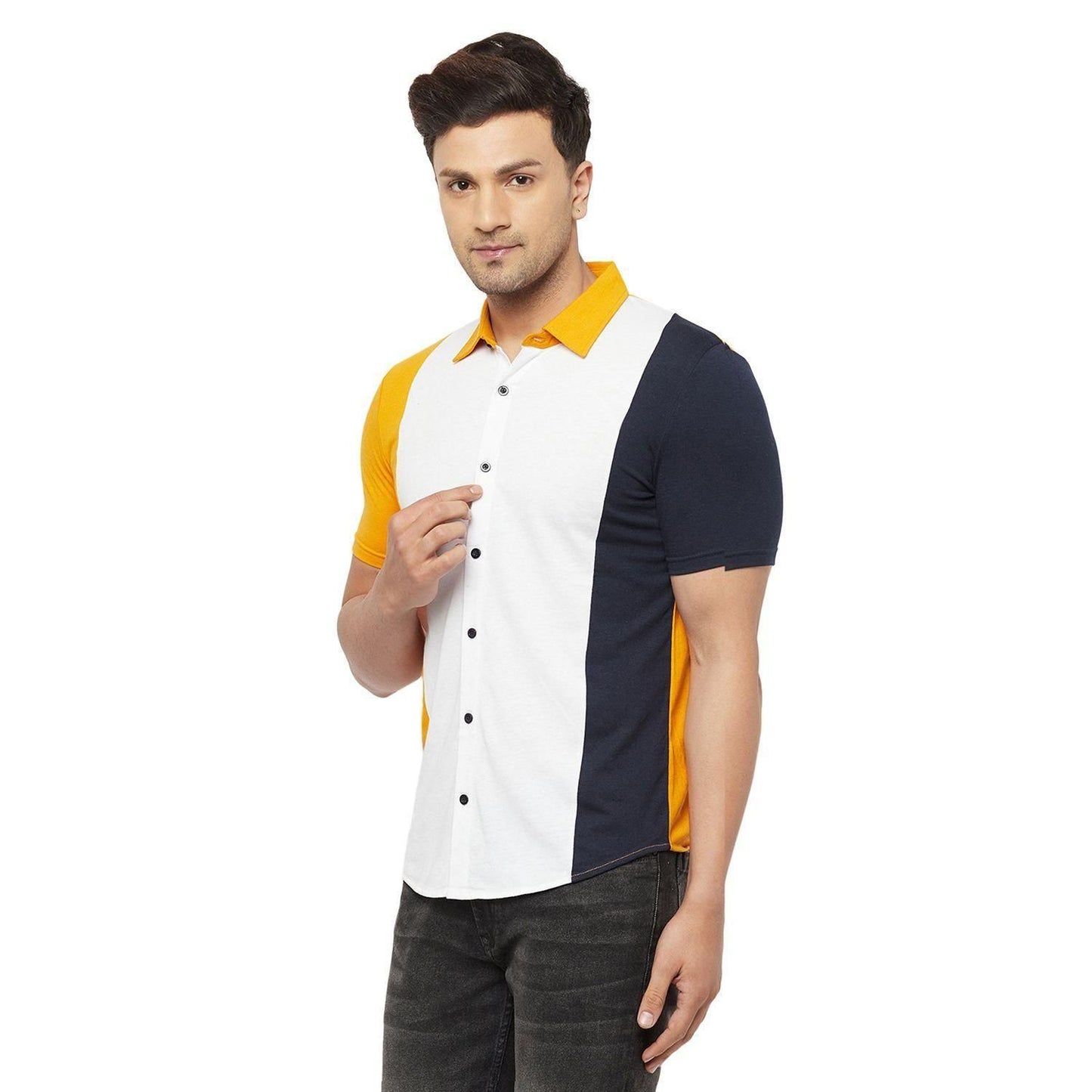 Glito Cotton Color Block Half Sleeves Regular Fit Mens Casual Shirt