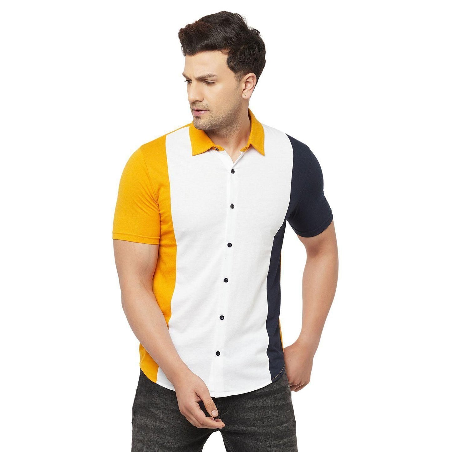 Glito Cotton Color Block Half Sleeves Regular Fit Mens Casual Shirt