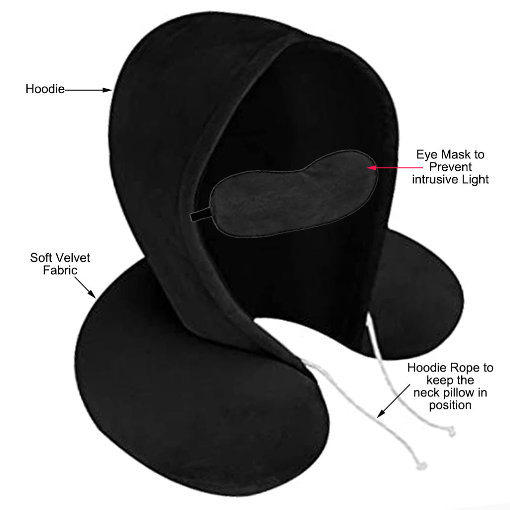 Unisex Comfortable Neck Travel Pillow with Sleeping Eye Mask-Black-Black